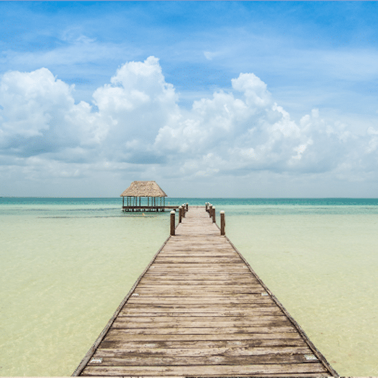 mexique ile holbox yucatan caraïbes mer bleue turquoise plage magnifique paradisiaque arbre mort souche baignade horizon ponton passerelle cahutte pilotis bois